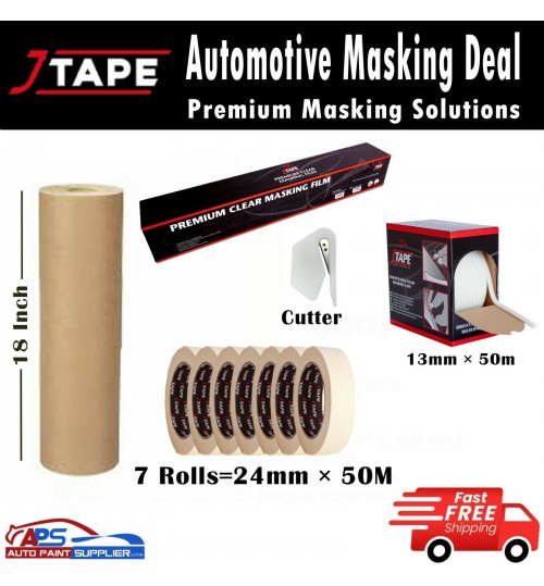J Tape MASKING TAPE 24MM x 50m, MASKING POLY FILM, 18 "PAPER & FOAM EDGING TAPE
